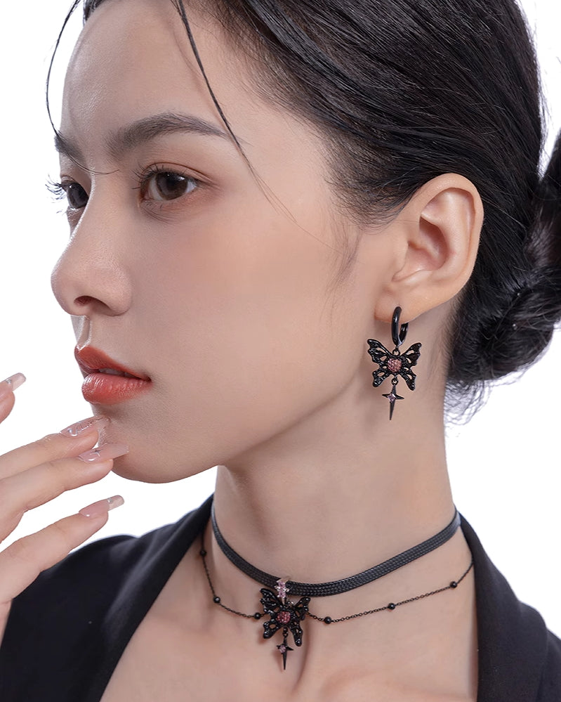 【MASW】Black & Pink Butterfly Earrings03 pg157