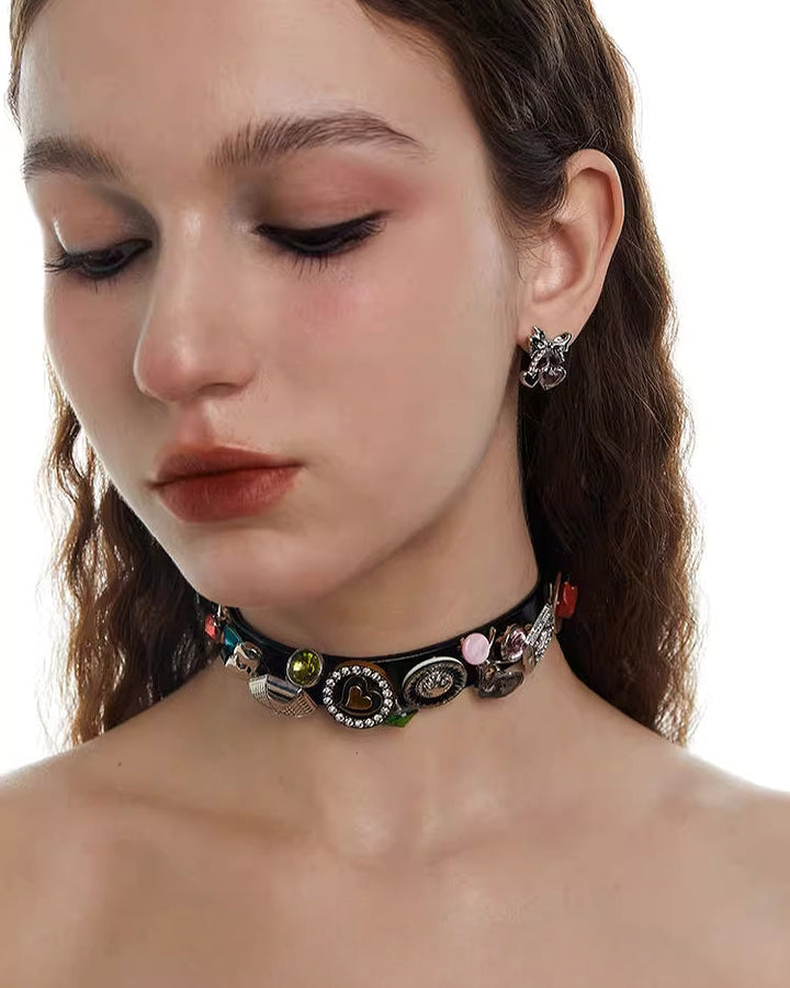 【OCTO VITA】Leather Rose Colorful Button Choker pg1067