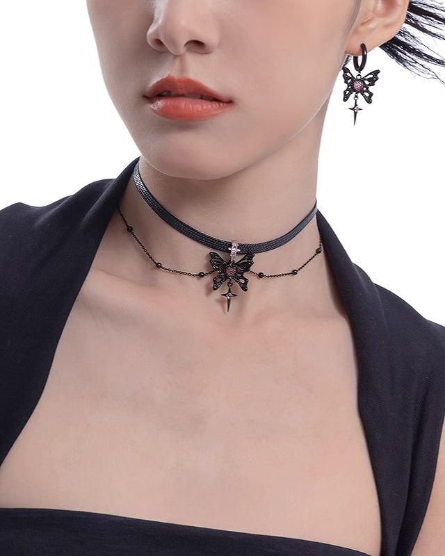 [MASW] Black & Pink Butterfly Choker pg155