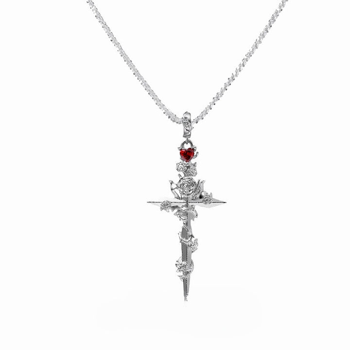 【1ST XULIE】Forbidden Rose Cross Necklace pg810