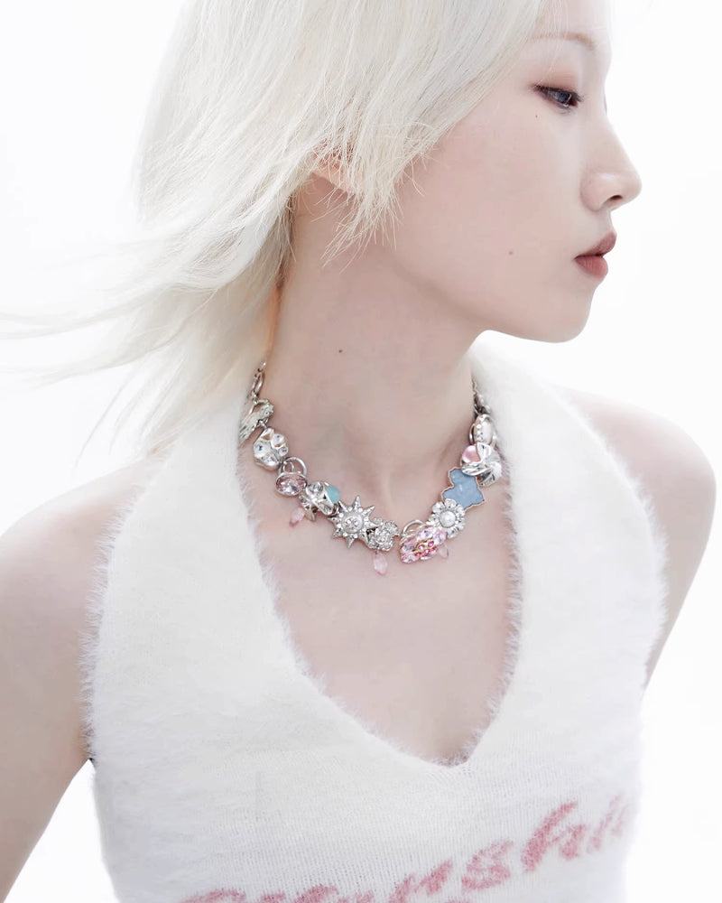 [1ST XULIE]Dopamine Color Treasure Button Necklace pg595