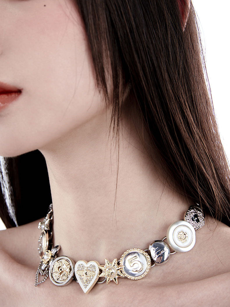 [Planktont Floating U Creature] Gold&Silver Button Necklace pg905