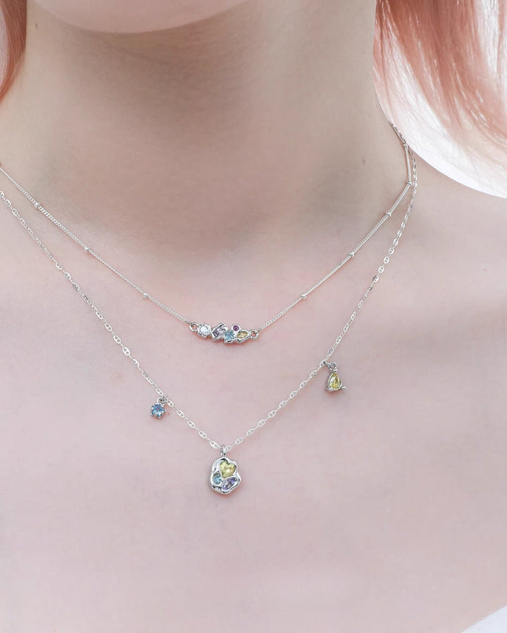 【1ST XULIE】Dopamine Color Treasure Double Layer Necklace pg598