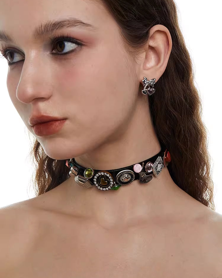[OCTO VITA] Leather Rose Colorful Button Choker pg1067