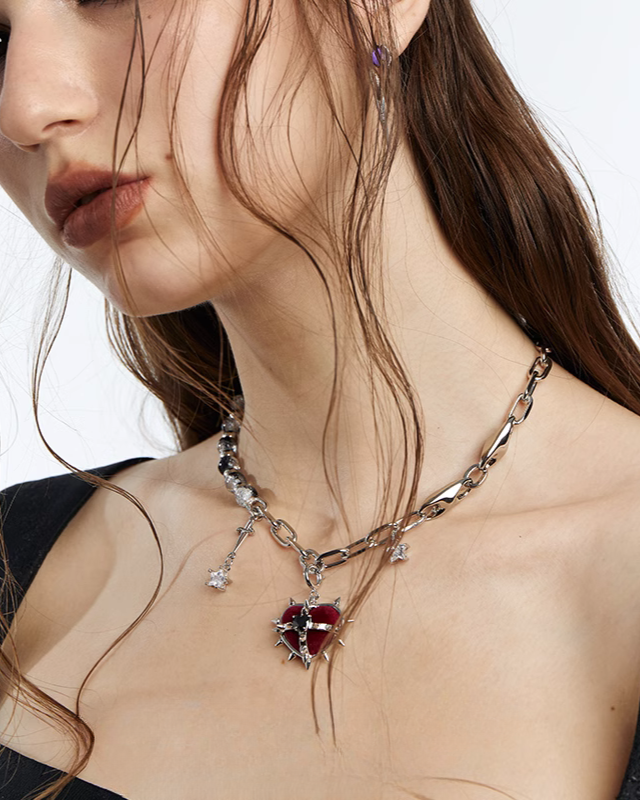 [OCTO VITA] Evil Girl Crazy Flower Heart Necklace pg701