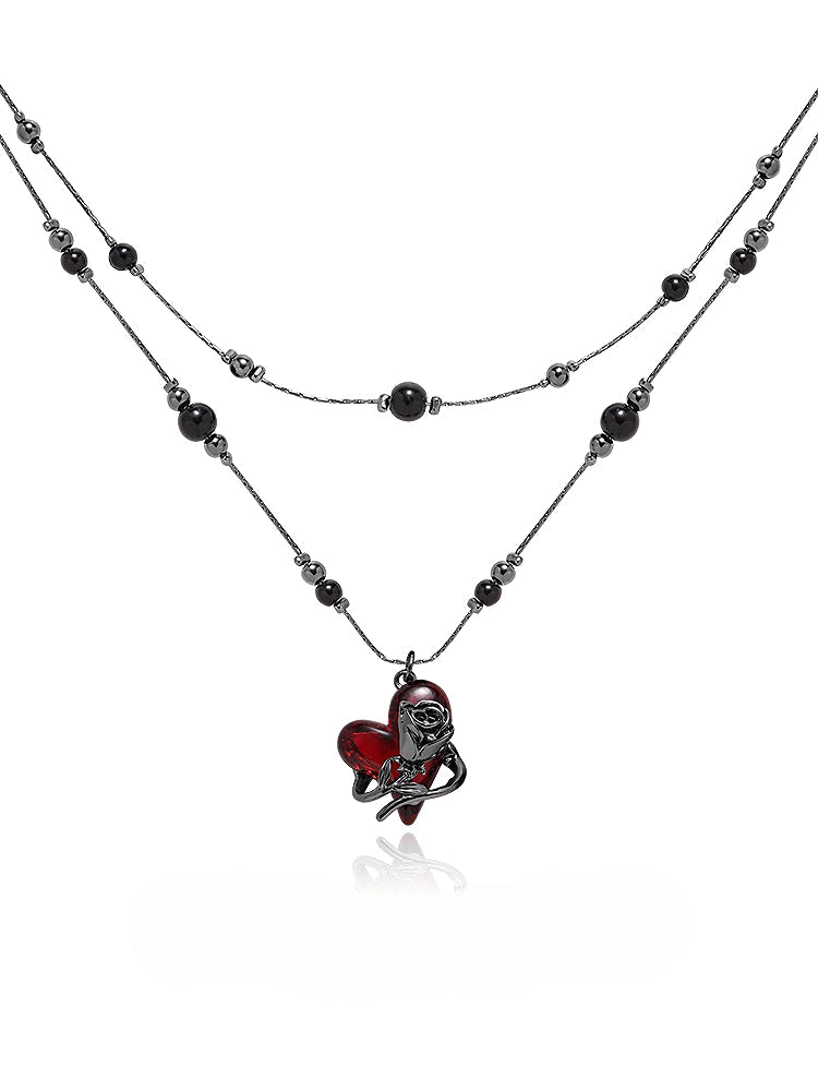 Red Love Rose Layer Necklace
