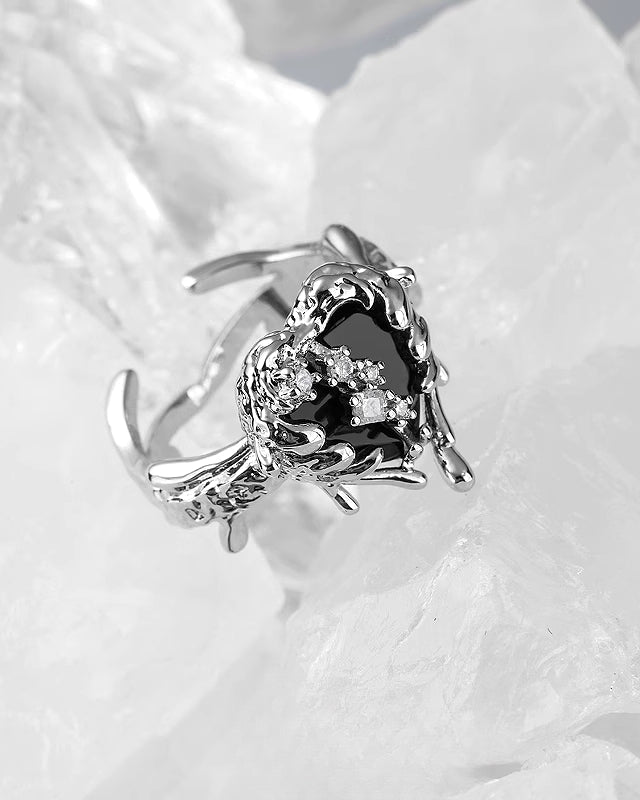 【MASW】Greyscale Black Heart Ring pg962