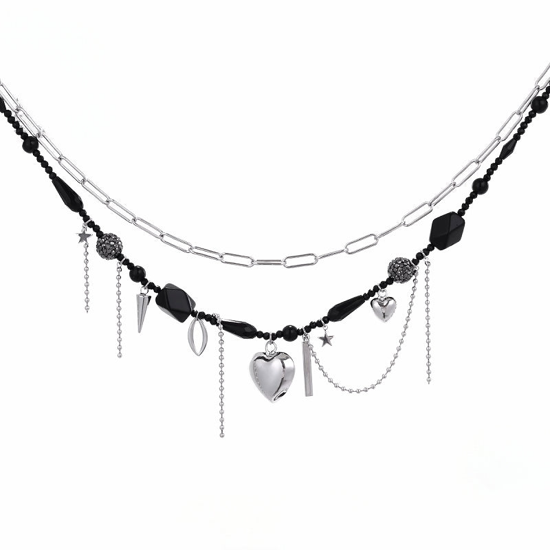 【SUMIYAKI】Black Heart Layer Necklace pg183