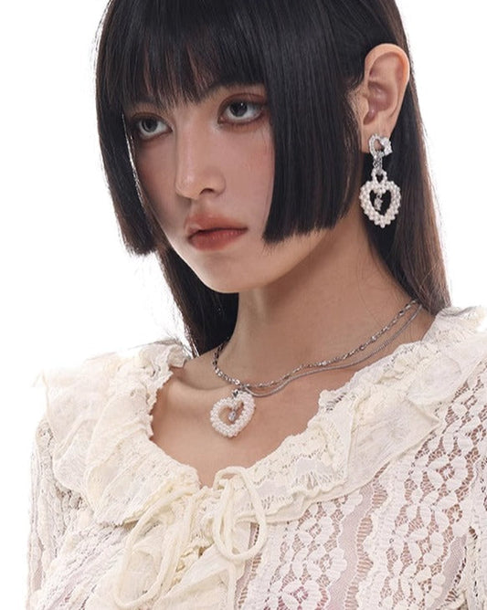 [SUMIYAKI] Cream Heart Love Necklace pg467