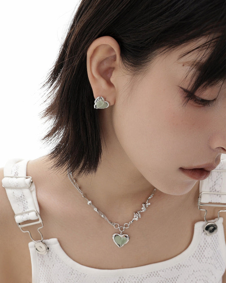 【SUMIYAKI】Green Tea Heart Earrings pg957