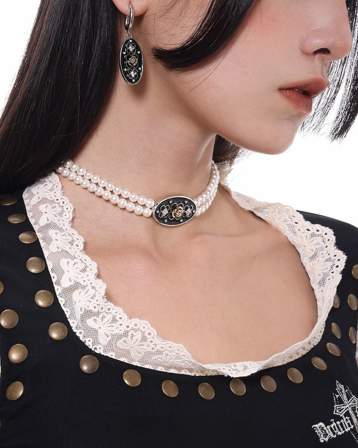 [SUMIYAKI] Retro Pearl Rose Necklace pg1485