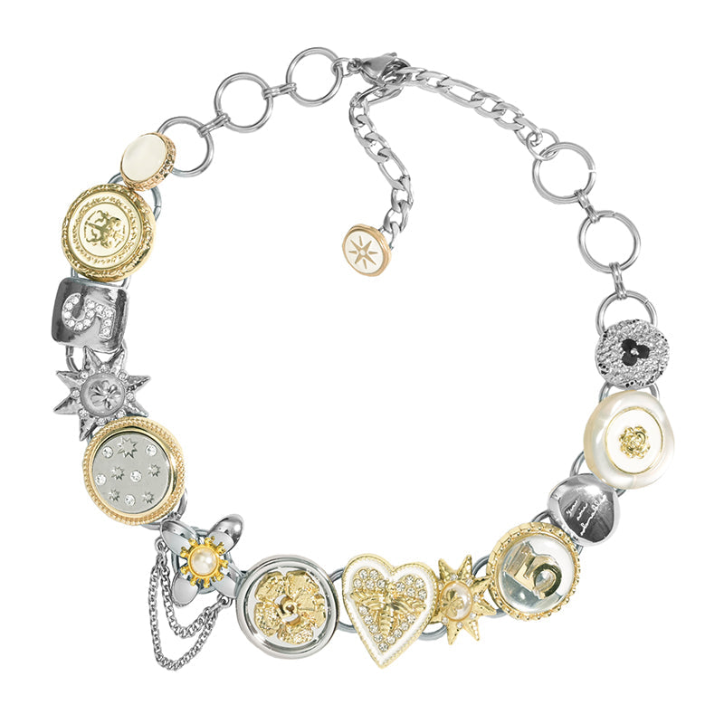 [Planktont Floating U Creature] Gold&Silver Button Necklace pg905