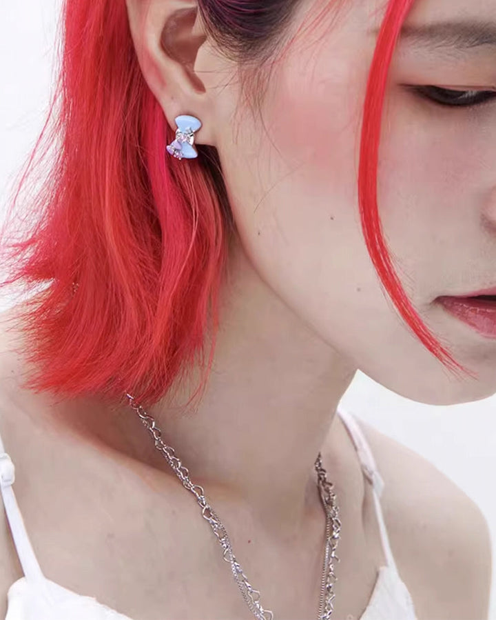 【Esak∞chi】Children's Fun Blue Bow Earrings pg418