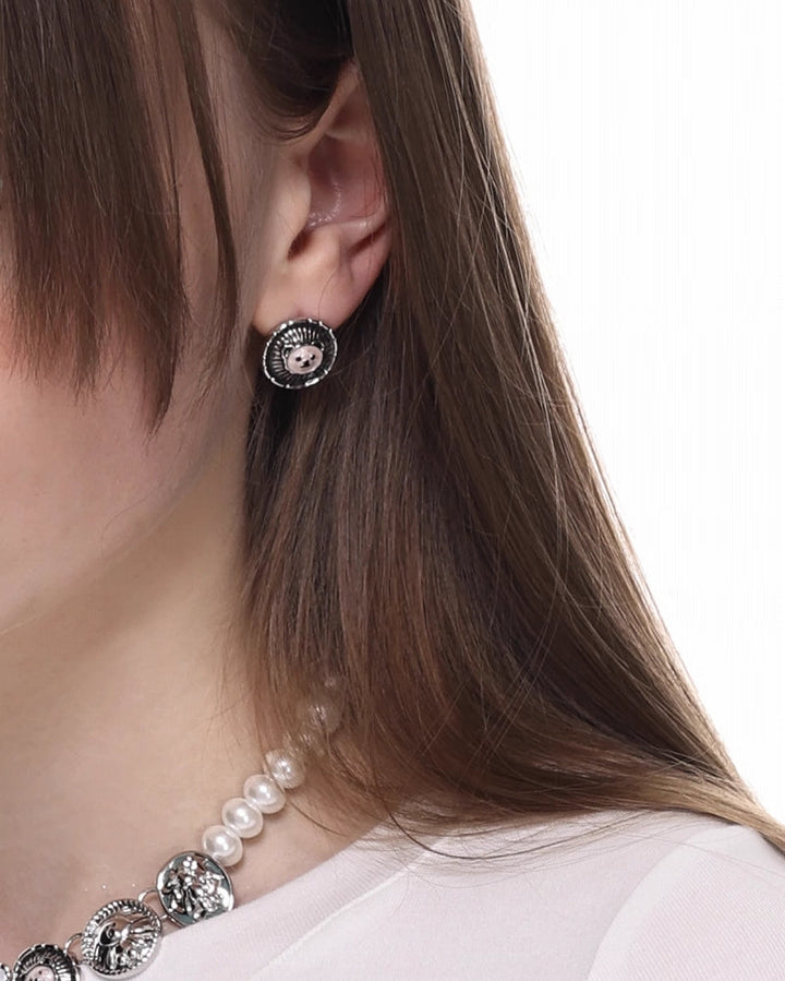 【SUMIYAKI】Rebellious Bear Disc Button Earrings pg1448