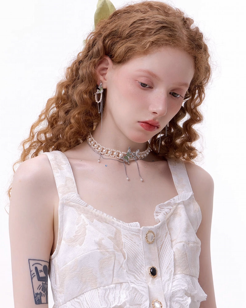 [SUMIYAKI] Mint Green Butterfly Tassel Choker pg1220