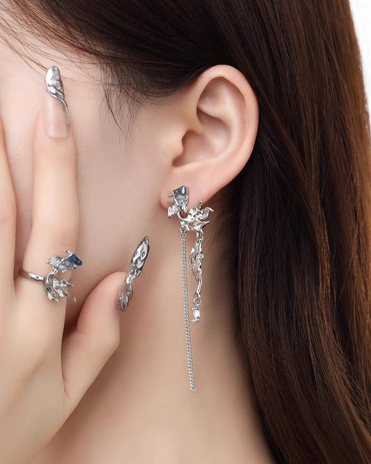 Blue Goldfish Tassel Earrings