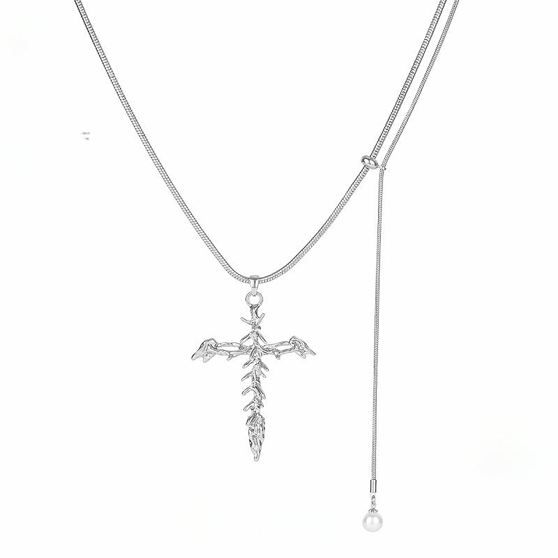 Skeleton Cross Tassel Necklace