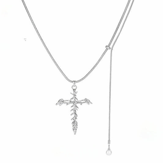 Skeleton Cross Tassel Necklace