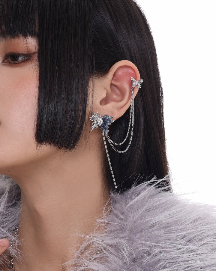 【SUMIYAKI】Galaxy Butterfly Asymmetric Tassel Cuff & Earrings pg860