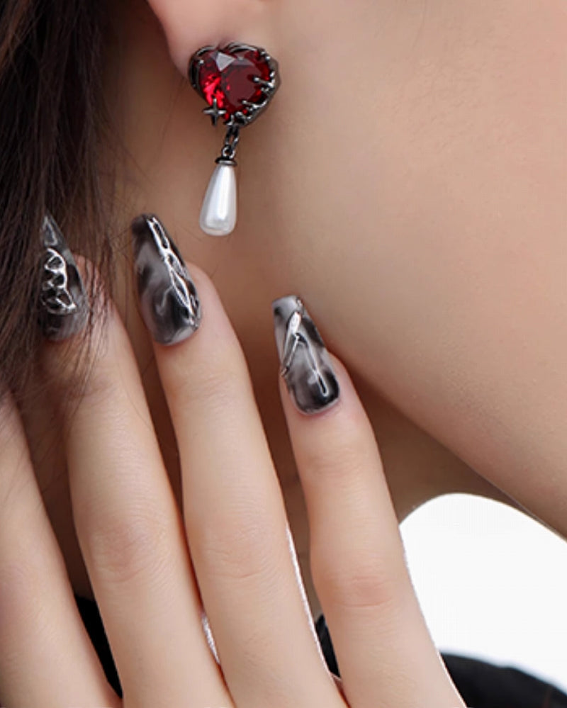 Pomegranate Red Heart Earrings