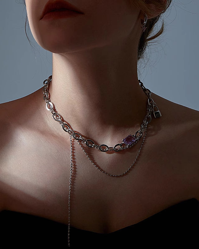 【FAITMAIN】Romantic Amethyst Lock Necklace pg1504