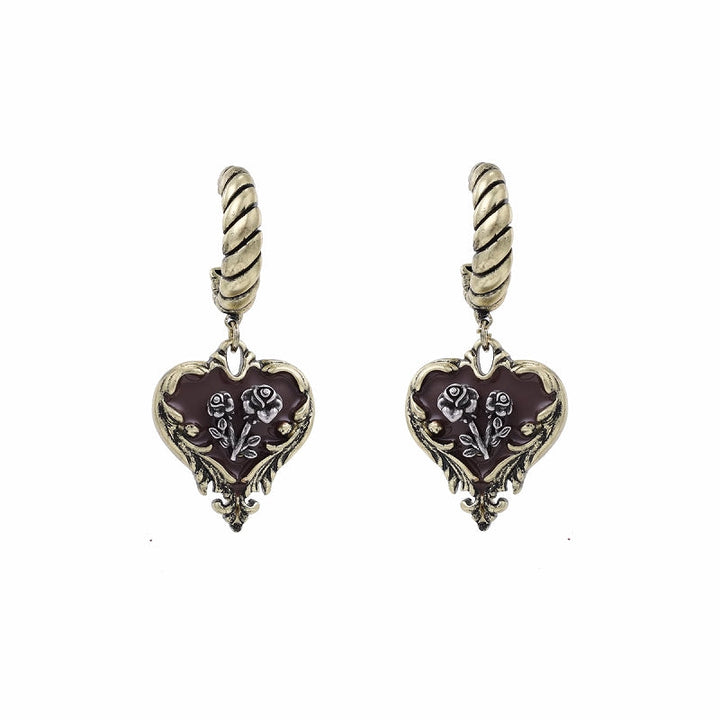 【SUMIYAKI】Retro Heart Rose Earrings pg1477