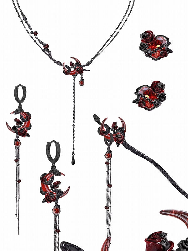 Snake Dance Rose Blood Moon Tassel Earrings