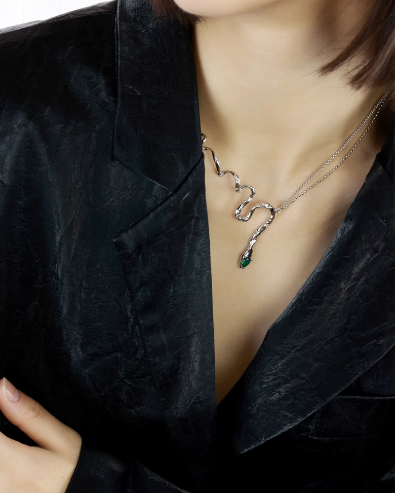 【OOMEOO】Forest Of Desire Slytherin Snake Necklace pg835