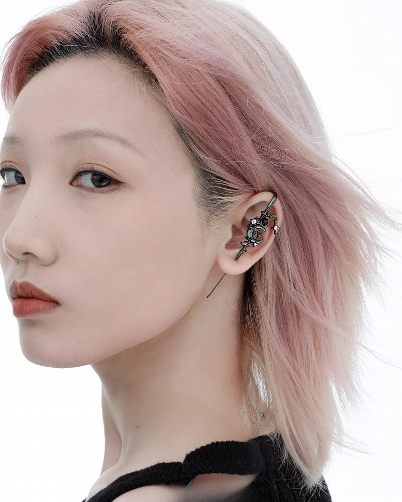 【1ST XULIE】Moon Black Earrings pg1231