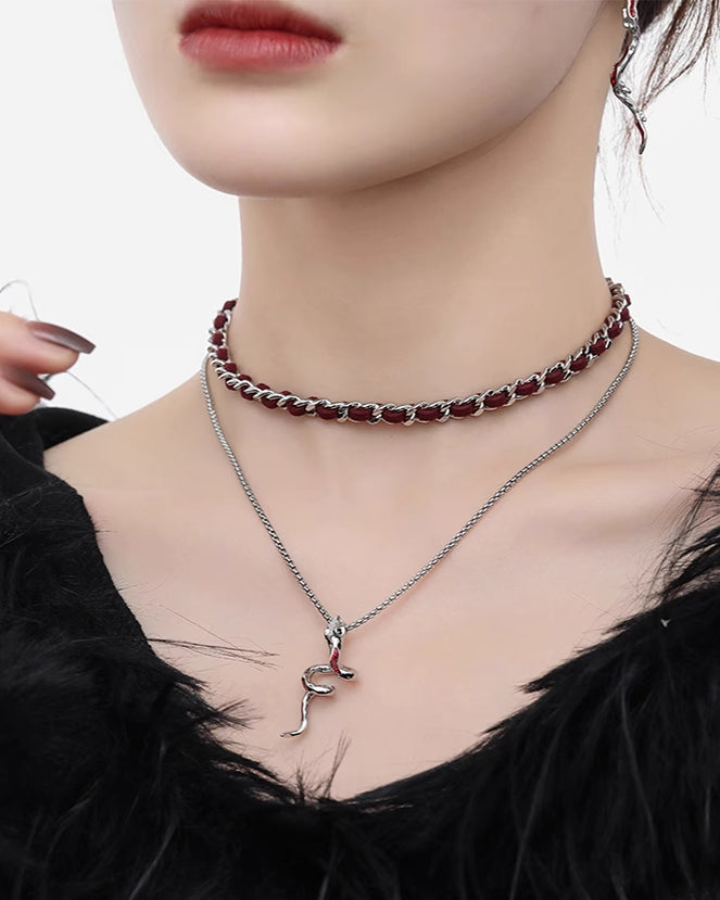 Red Snake Layer Necklace