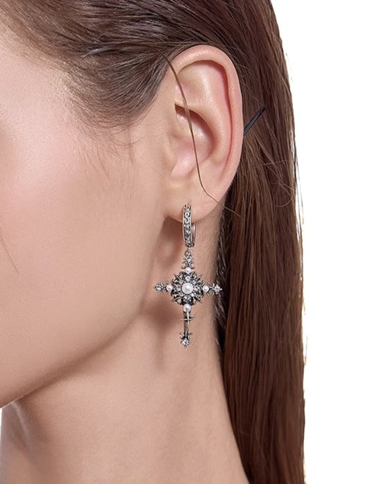 【MASW】Nostalgia Cross Pearl Earrings pg1288