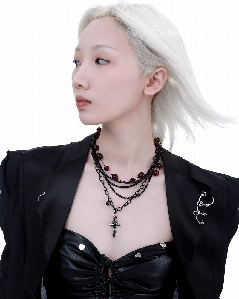 [1ST XULIE] Forbidden Rose Horror Cross Necklace pg816