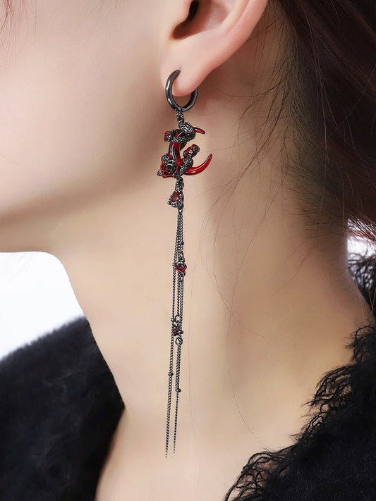 Snake Dance Rose Blood Moon Tassel Earrings