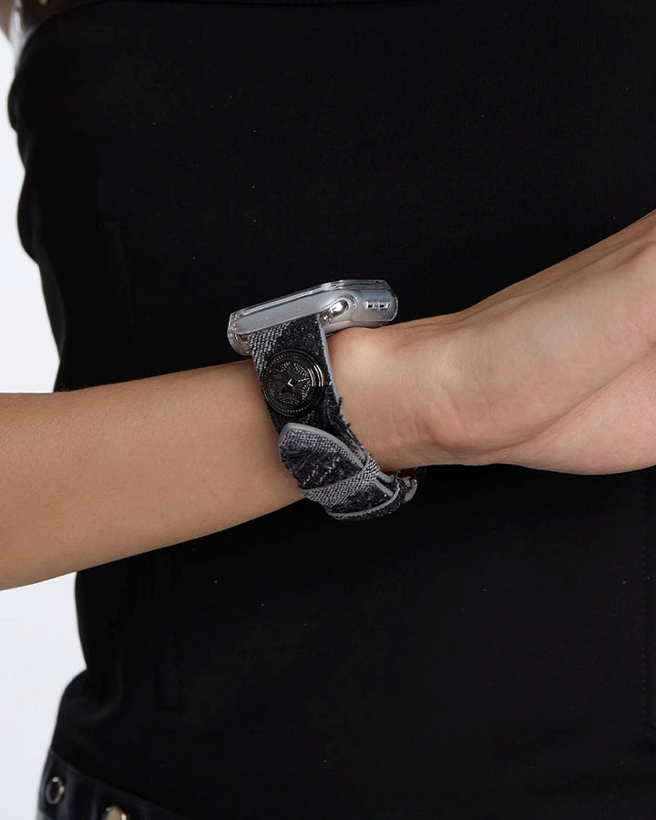 【OCTO VITA】Black Leather Leopard Apple Watch Strap pg194