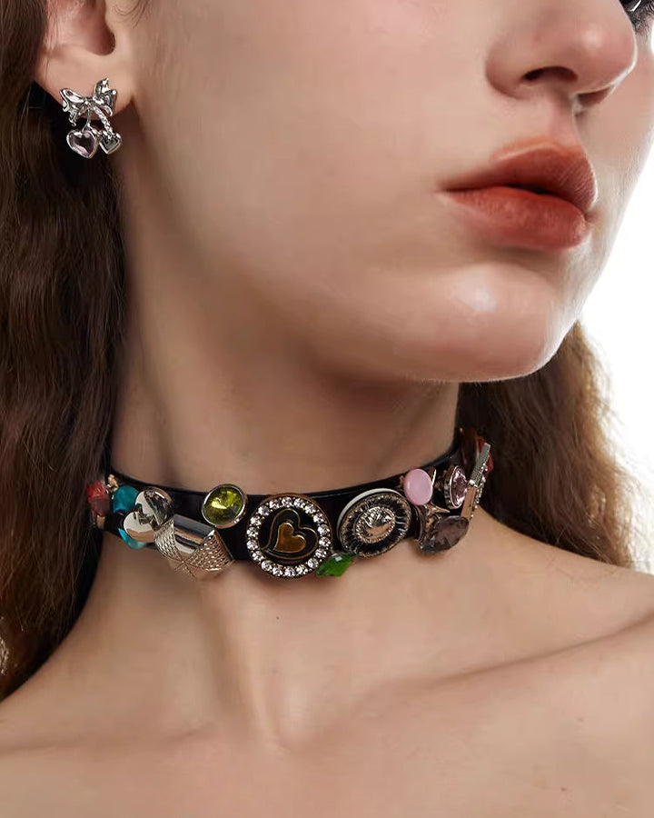 【OCTO VITA】Leather Rose Colorful Button Choker pg1067