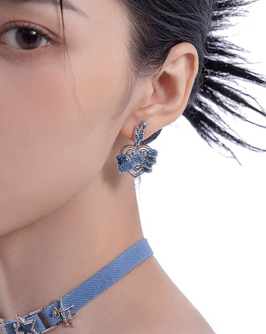 【MASW】Denim Heart Blue Earrings pg574