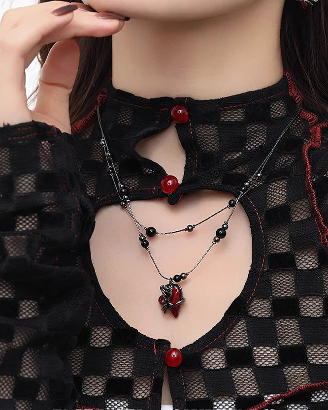 Red Love Rose Layer Necklace