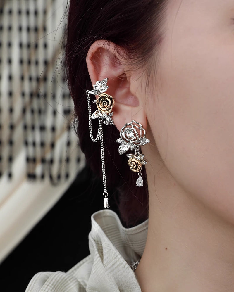[1ST XULIE] Sunset Rose Asymmetrical Earrings pg1803