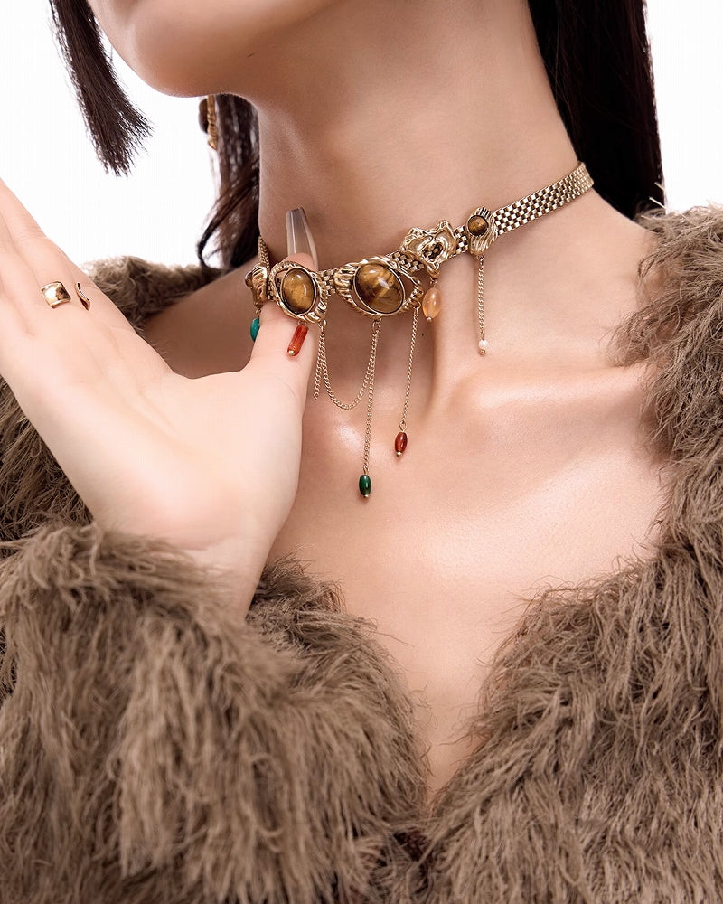 Yadan Tiger Eye Tassel Choker