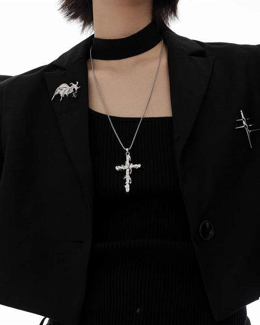 [SUMIYAKI] Thorn Cross Rattan Winding Necklace pg1879