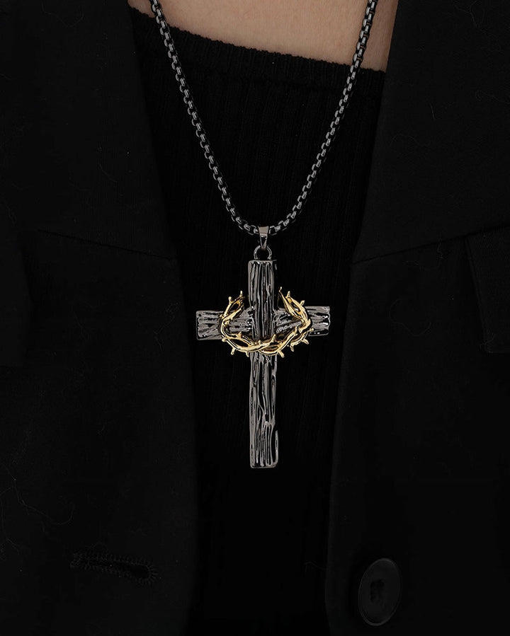 【SUMIYAKI】Thorn Cross With Thorn Crown Necklace pg1881