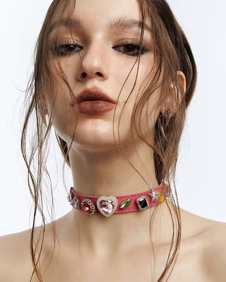 【OCTO VITA】Spicy Girl Dopamine Pink Denim Choker pg1668