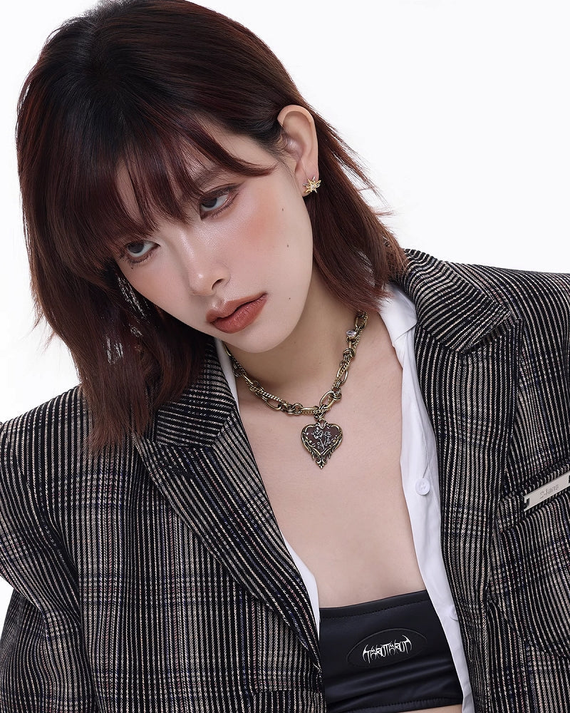 [SUMIYAKI] Retro Heart Rose Necklace pg1479