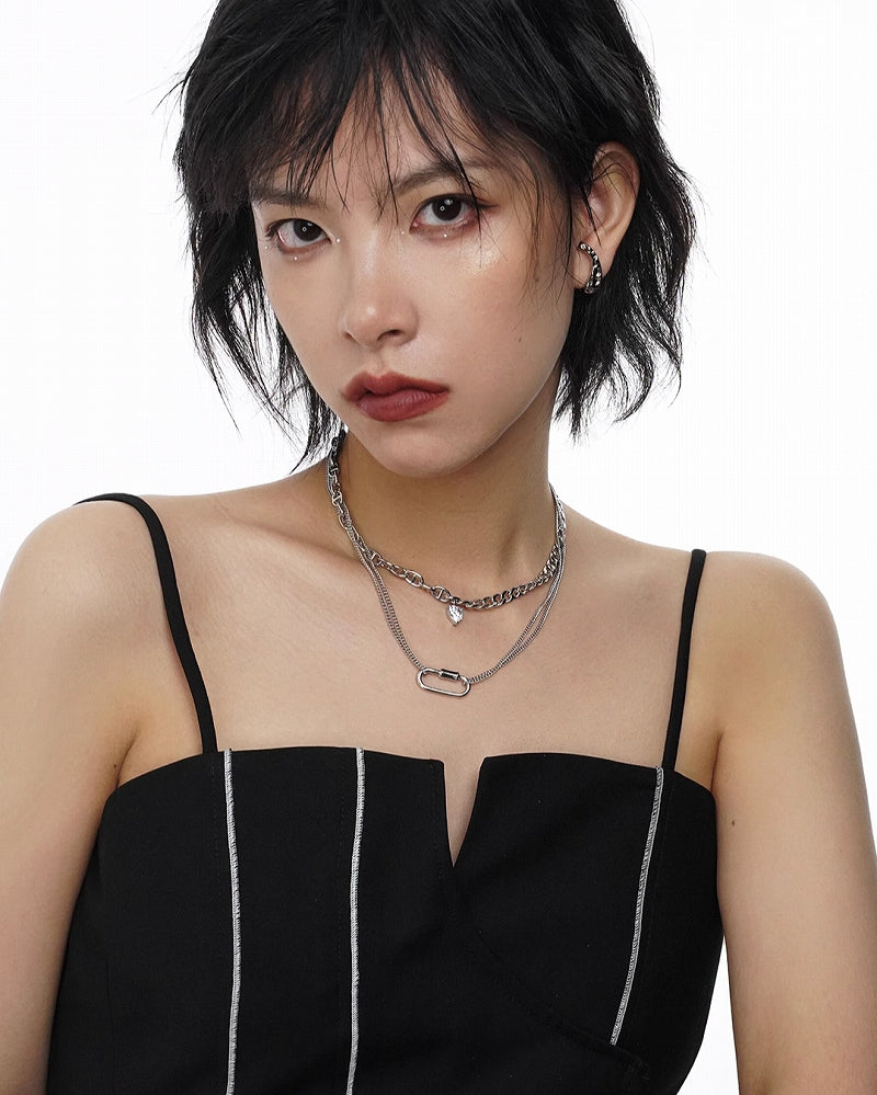 [SUMIYAKI] Splicing Double Zirconia Necklace pg1678