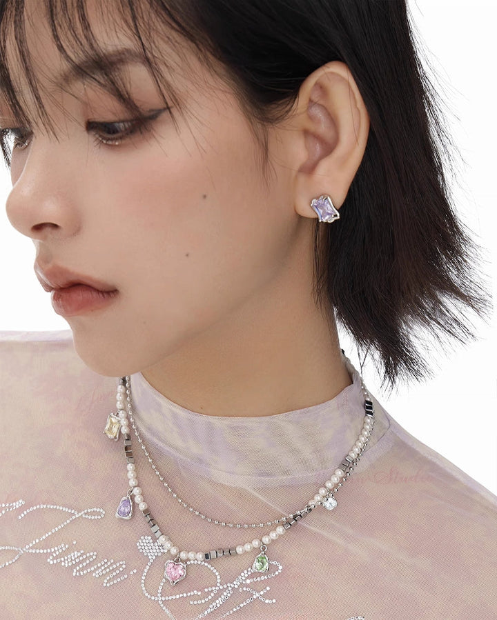 【SUMIYAKI】Small Purple Zirconia Earrings pg1635