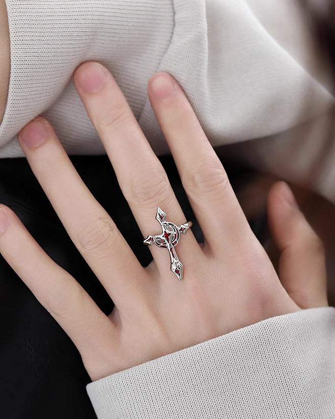Blood Moon Cross Open Ring