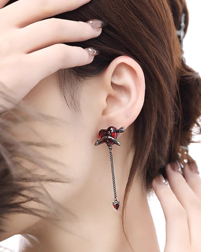 Red Love Arrow Asymmetrical Earrings