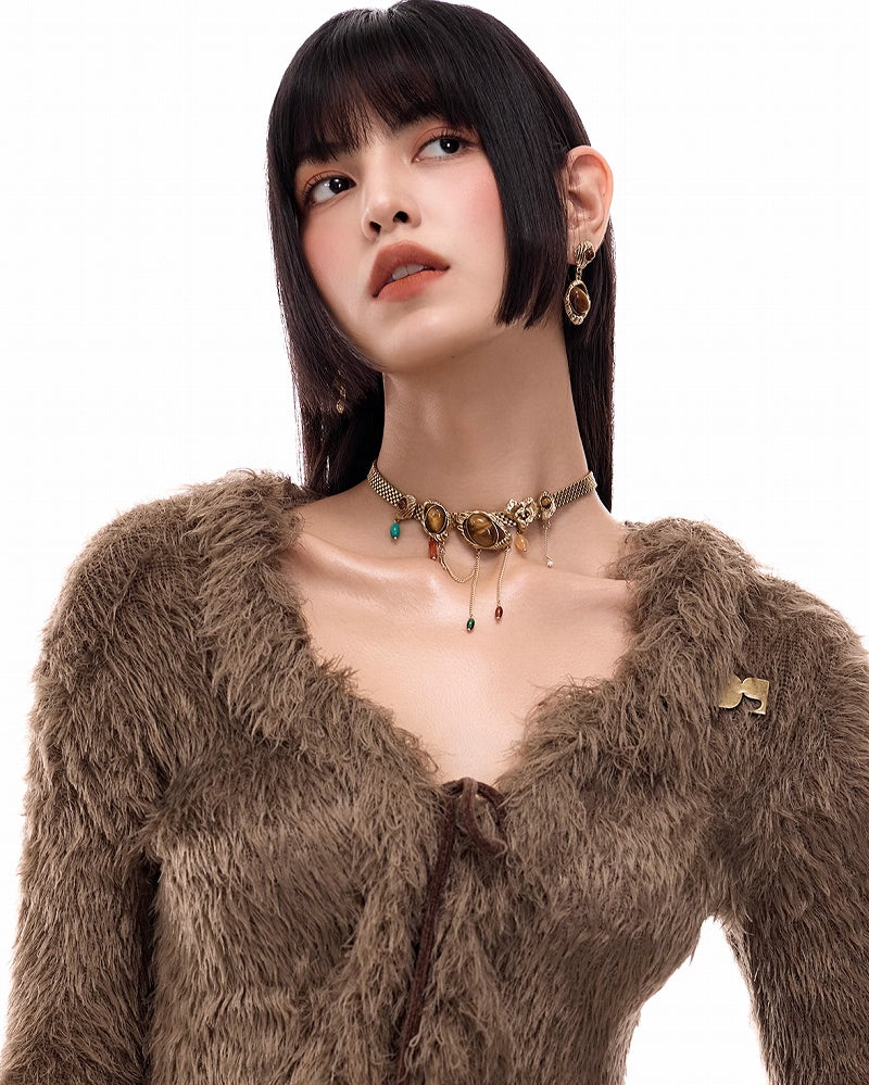 Yadan Tiger Eye Tassel Choker