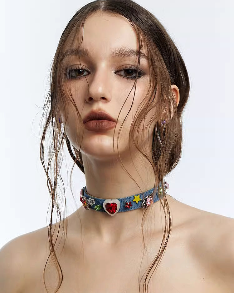 [OCTO VITA] Spicy Girl Dopamine Blue Denim Choker pg1665