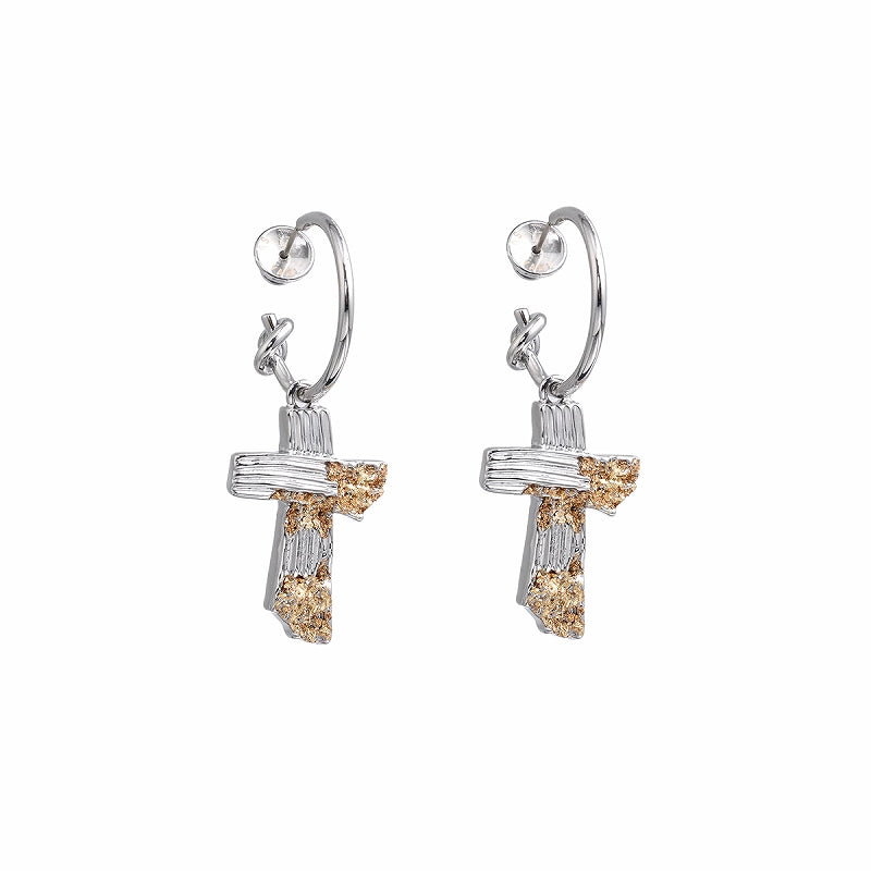 [SUMIYAKI] Gold Foil Ashes Cross Earrings pg903